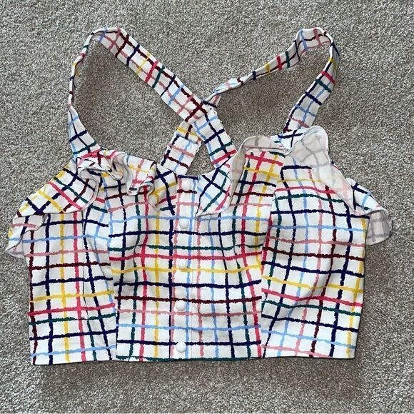 ModCloth x Collectif Adi watercolor plaid Crop Ruffle Top Blouse Sz 6 - Picture 2 of 4